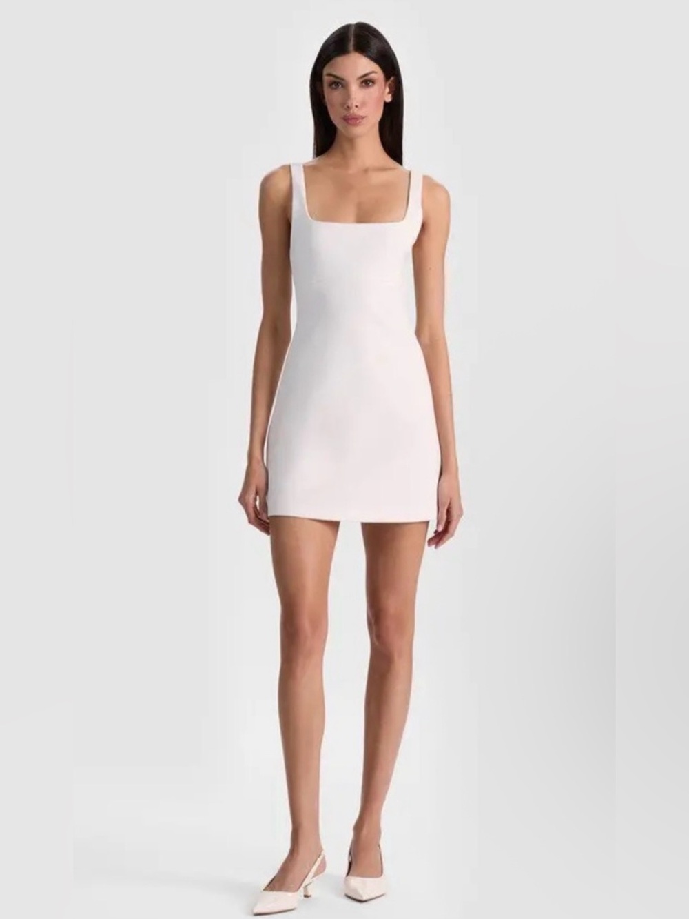 NWT Alice + Olivia Mikaela Off-White Square Neck Scuba Mini Dress MSRP $350